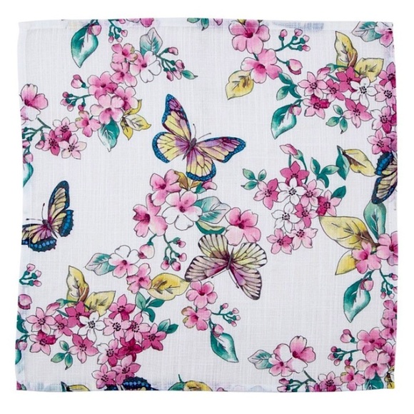 Butterflies Bold Bright Lenox Cloth Napkin NEW (6 Available) Pink Teal White - Picture 1 of 7